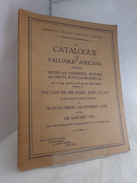 A Catalogue of Valuable Africana Consisting of Books and Pamphlets, Pictures and Prints, Busts and Bronzes Etc